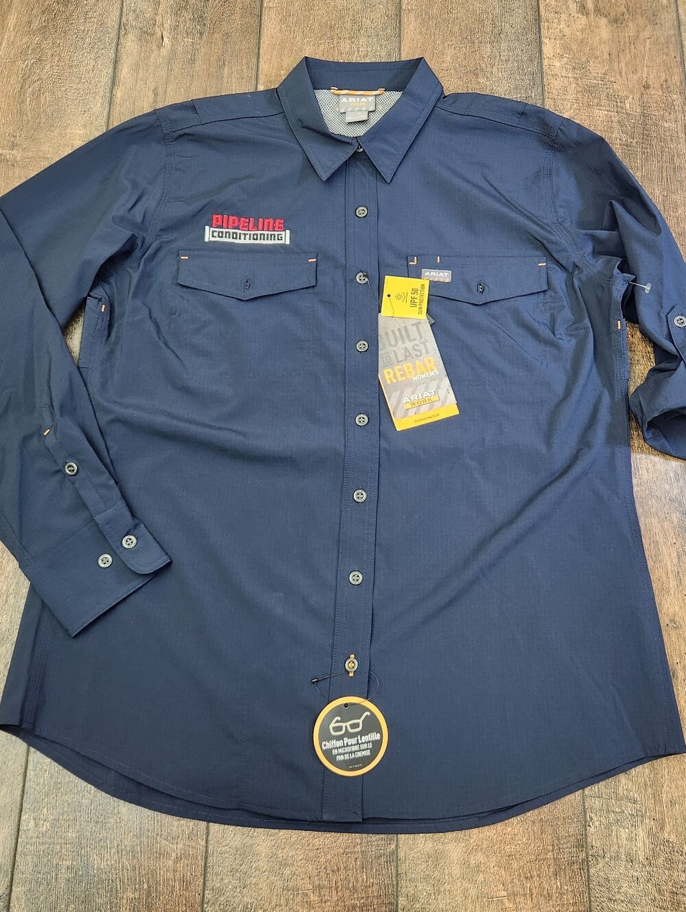 Ariat Rebar VentTEK DuraStretch Work Shirt Womens Large Navy Blue Pocket UPF 50 - Picture 2 of 8